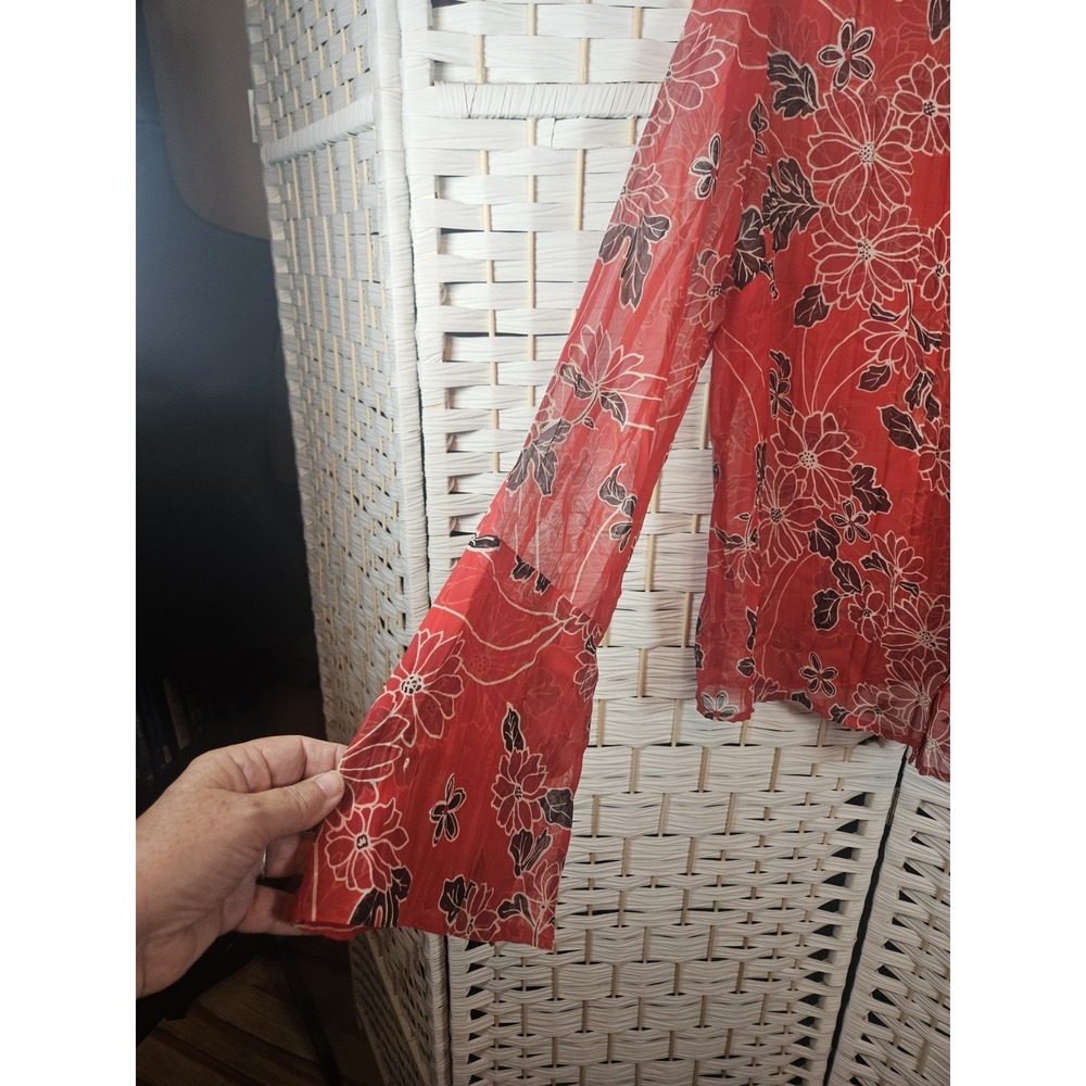 INC Womens Red Floral Sheer Top Sz M Bloomcore Cottagecore - Picture 2 of 10